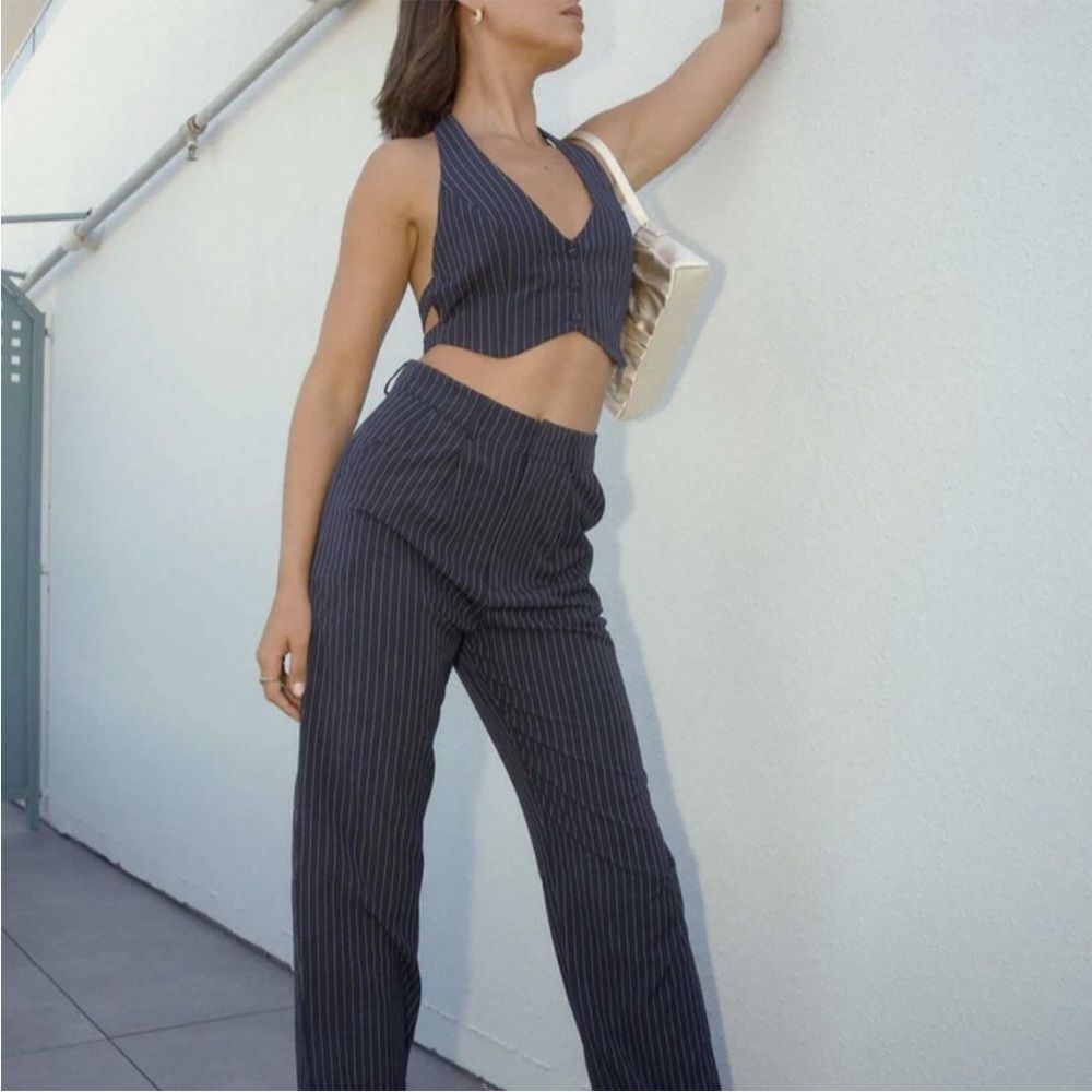 Pepper Mayo Hollywood Boulevard Vest Crop - Pinstripe M